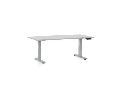 Výškově nastavitelný stůl OfficeTech D, 160 x 80 cm, šedá podnož, světle šedá
