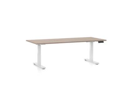 Výškově nastavitelný stůl OfficeTech D, 180 x 80 cm, bílá podnož, dub