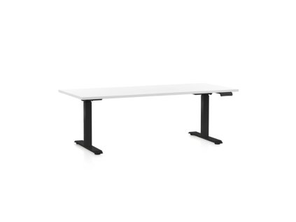 Výškově nastavitelný stůl OfficeTech D, 180 x 80 cm, černá podnož, bílá