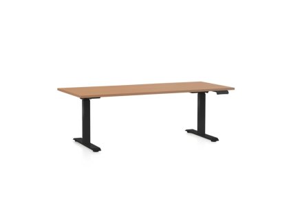 Výškově nastavitelný stůl OfficeTech D, 180 x 80 cm, černá podnož, buk