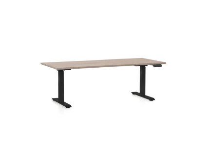 Výškově nastavitelný stůl OfficeTech D, 180 x 80 cm, černá podnož, dub