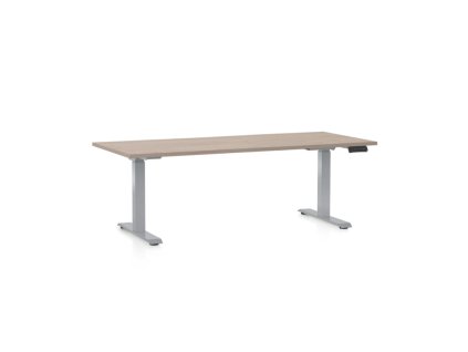 Výškově nastavitelný stůl OfficeTech D, 180 x 80 cm, šedá podnož, dub