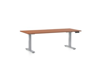 Výškově nastavitelný stůl OfficeTech D, 180 x 80 cm, šedá podnož, třešeň