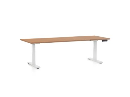 Výškově nastavitelný stůl OfficeTech D, 200 x 80 cm, bílá podnož, buk