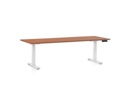 Výškově nastavitelný stůl OfficeTech D, 200 x 80 cm, bílá podnož, třešeň