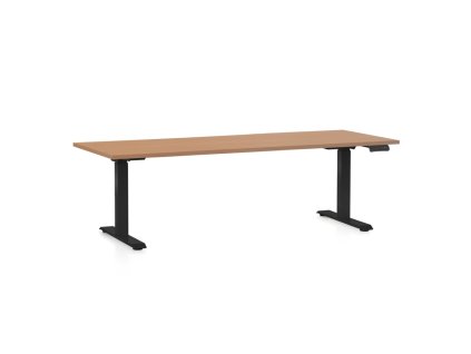 Výškově nastavitelný stůl OfficeTech D, 200 x 80 cm, černá podnož, buk