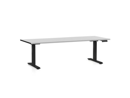 Výškově nastavitelný stůl OfficeTech D, 200 x 80 cm, černá podnož, světle šedá