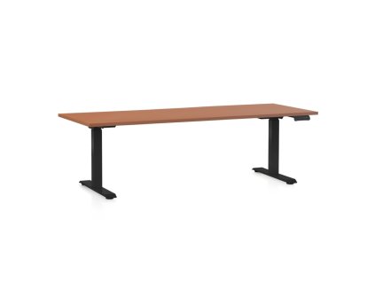 Výškově nastavitelný stůl OfficeTech D, 200 x 80 cm, černá podnož, třešeň