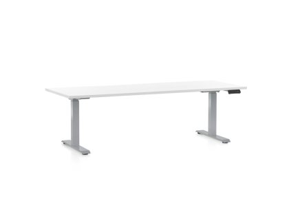 Výškově nastavitelný stůl OfficeTech D, 200 x 80 cm, šedá podnož, bílá