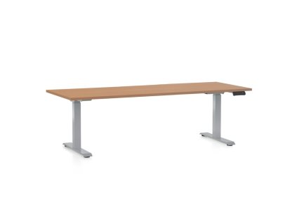 Výškově nastavitelný stůl OfficeTech D, 200 x 80 cm, šedá podnož, buk