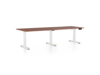 Výškově nastavitelný stůl OfficeTech Long, 240 x 80 cm, bílá podnož, ořech