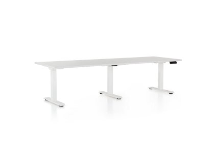 Výškově nastavitelný stůl OfficeTech Long, 240 x 80 cm, bílá podnož, světle šedá