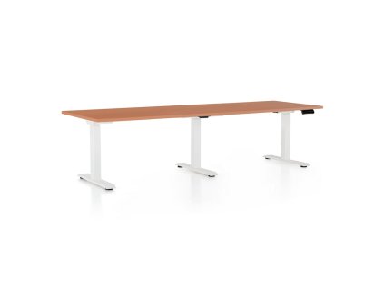 Výškově nastavitelný stůl OfficeTech Long, 240 x 80 cm, bílá podnož, třešeň