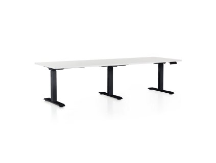 Výškově nastavitelný stůl OfficeTech Long, 240 x 80 cm, černá podnož, bílá