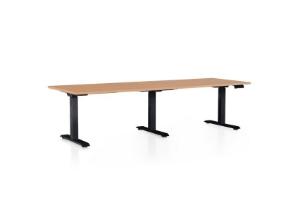 Výškově nastavitelný stůl OfficeTech Long, 240 x 80 cm, černá podnož, buk