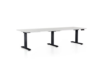 Výškově nastavitelný stůl OfficeTech Long, 240 x 80 cm, černá podnož, světle šedá