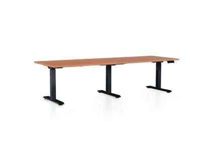 Výškově nastavitelný stůl OfficeTech Long, 240 x 80 cm, černá podnož, třešeň