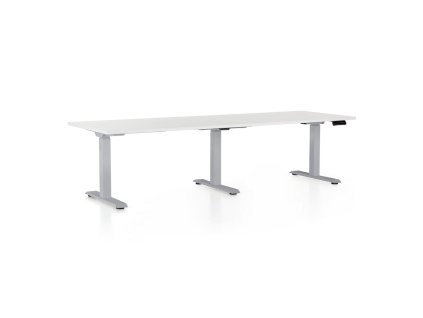Výškově nastavitelný stůl OfficeTech Long, 240 x 80 cm, šedá podnož, bílá