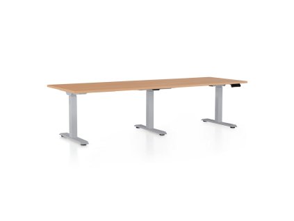 Výškově nastavitelný stůl OfficeTech Long, 240 x 80 cm, šedá podnož, buk
