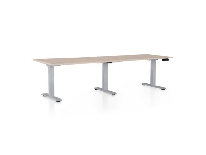 Výškově nastavitelný stůl OfficeTech Long, 240 x 80 cm, šedá podnož, dub
