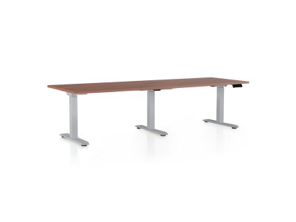 Výškově nastavitelný stůl OfficeTech Long, 240 x 80 cm, šedá podnož, ořech