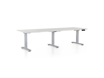 Výškově nastavitelný stůl OfficeTech Long, 240 x 80 cm, šedá podnož, světle šedá