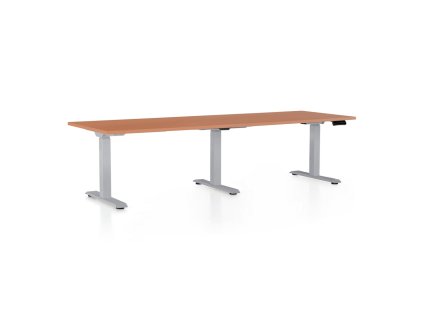 Výškově nastavitelný stůl OfficeTech Long, 240 x 80 cm, šedá podnož, třešeň