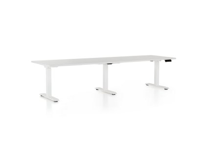 Výškově nastavitelný stůl OfficeTech Long, 260 x 80 cm, bílá podnož, bílá