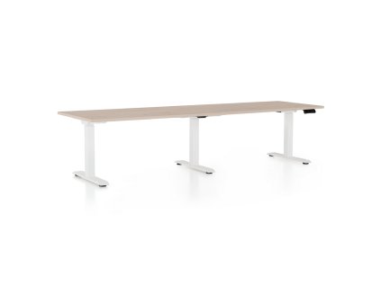 Výškově nastavitelný stůl OfficeTech Long, 260 x 80 cm, bílá podnož, dub