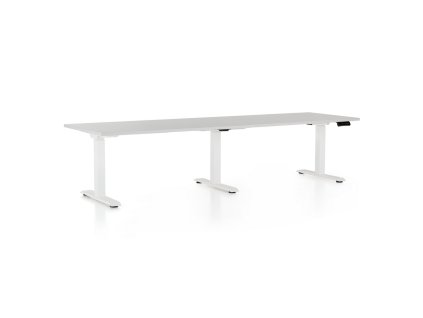 Výškově nastavitelný stůl OfficeTech Long, 260 x 80 cm, bílá podnož, světle šedá