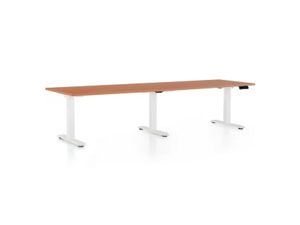 Výškově nastavitelný stůl OfficeTech Long, 260 x 80 cm, bílá podnož, třešeň