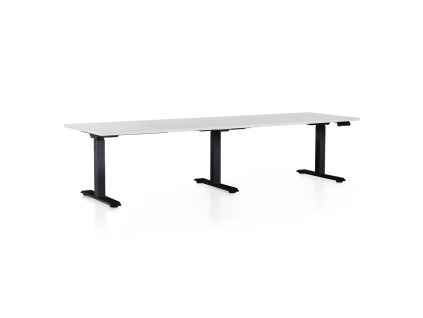 Výškově nastavitelný stůl OfficeTech Long, 260 x 80 cm, černá podnož, bílá