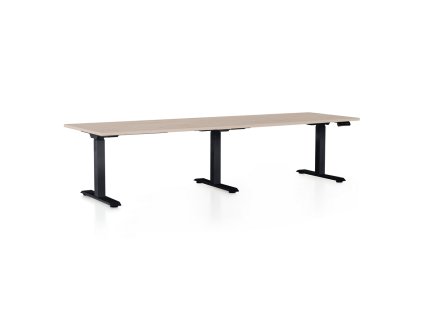 Výškově nastavitelný stůl OfficeTech Long, 260 x 80 cm, černá podnož, dub