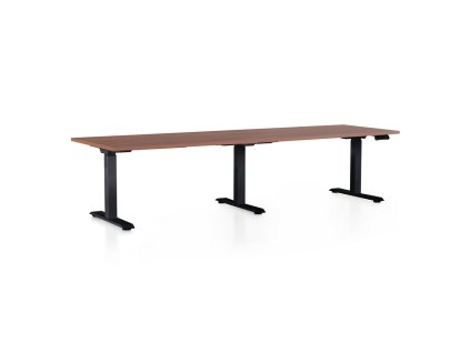 Výškově nastavitelný stůl OfficeTech Long, 260 x 80 cm, černá podnož, ořech