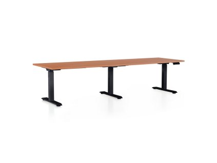 Výškově nastavitelný stůl OfficeTech Long, 260 x 80 cm, černá podnož, třešeň