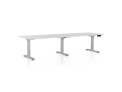 Výškově nastavitelný stůl OfficeTech Long, 260 x 80 cm, šedá podnož, bílá