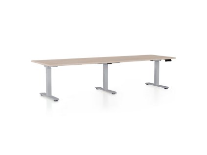 Výškově nastavitelný stůl OfficeTech Long, 260 x 80 cm, šedá podnož, dub