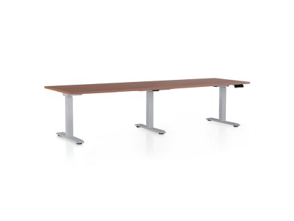 Výškově nastavitelný stůl OfficeTech Long, 260 x 80 cm, šedá podnož, ořech