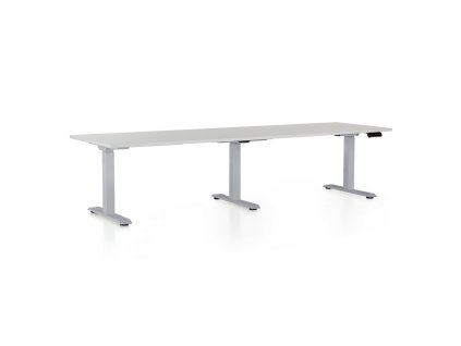 Výškově nastavitelný stůl OfficeTech Long, 260 x 80 cm, šedá podnož, světle šedá