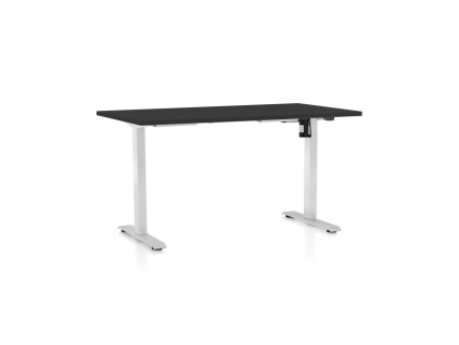 Výškově nastavitelný stůl OfficeTech A, 140 x 80 cm, bílá podnož, černá