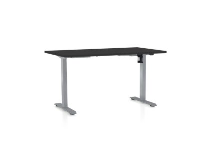 Výškově nastavitelný stůl OfficeTech A, 140 x 80 cm, šedá podnož, černá