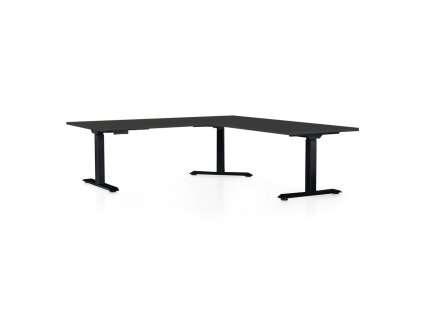 Výškově nastavitelný stůl OfficeTech Angle, 180 x 200 cm, černá podnož, černá