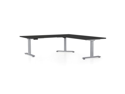 Výškově nastavitelný stůl OfficeTech Angle, 180 x 200 cm, šedá podnož, černá