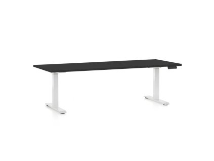 Výškově nastavitelný stůl OfficeTech C, 200 x 80 cm, bílá podnož, černá
