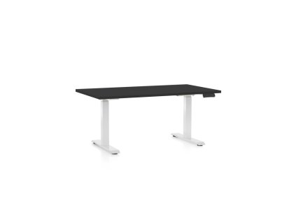 Výškově nastavitelný stůl OfficeTech D, 140 x 80 cm, bílá podnož, černá