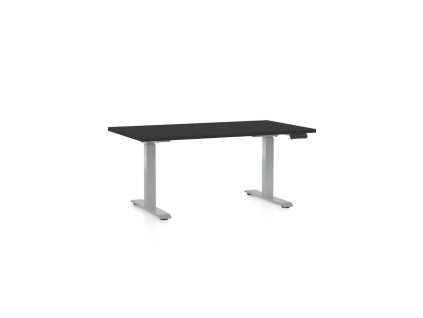Výškově nastavitelný stůl OfficeTech D, 140 x 80 cm, šedá podnož, černá
