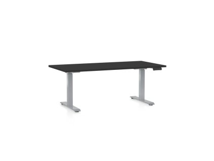 Výškově nastavitelný stůl OfficeTech D, 160 x 80 cm, šedá podnož, černá