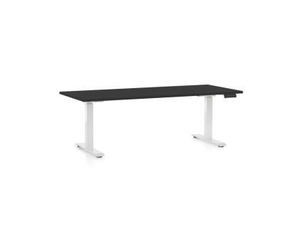 Výškově nastavitelný stůl OfficeTech D, 180 x 80 cm, bílá podnož, černá