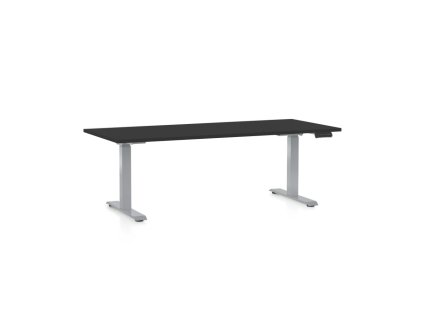 Výškově nastavitelný stůl OfficeTech D, 180 x 80 cm, šedá podnož, černá