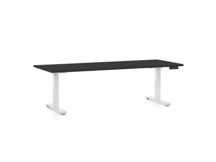 Výškově nastavitelný stůl OfficeTech D, 200 x 80 cm, bílá podnož, černá